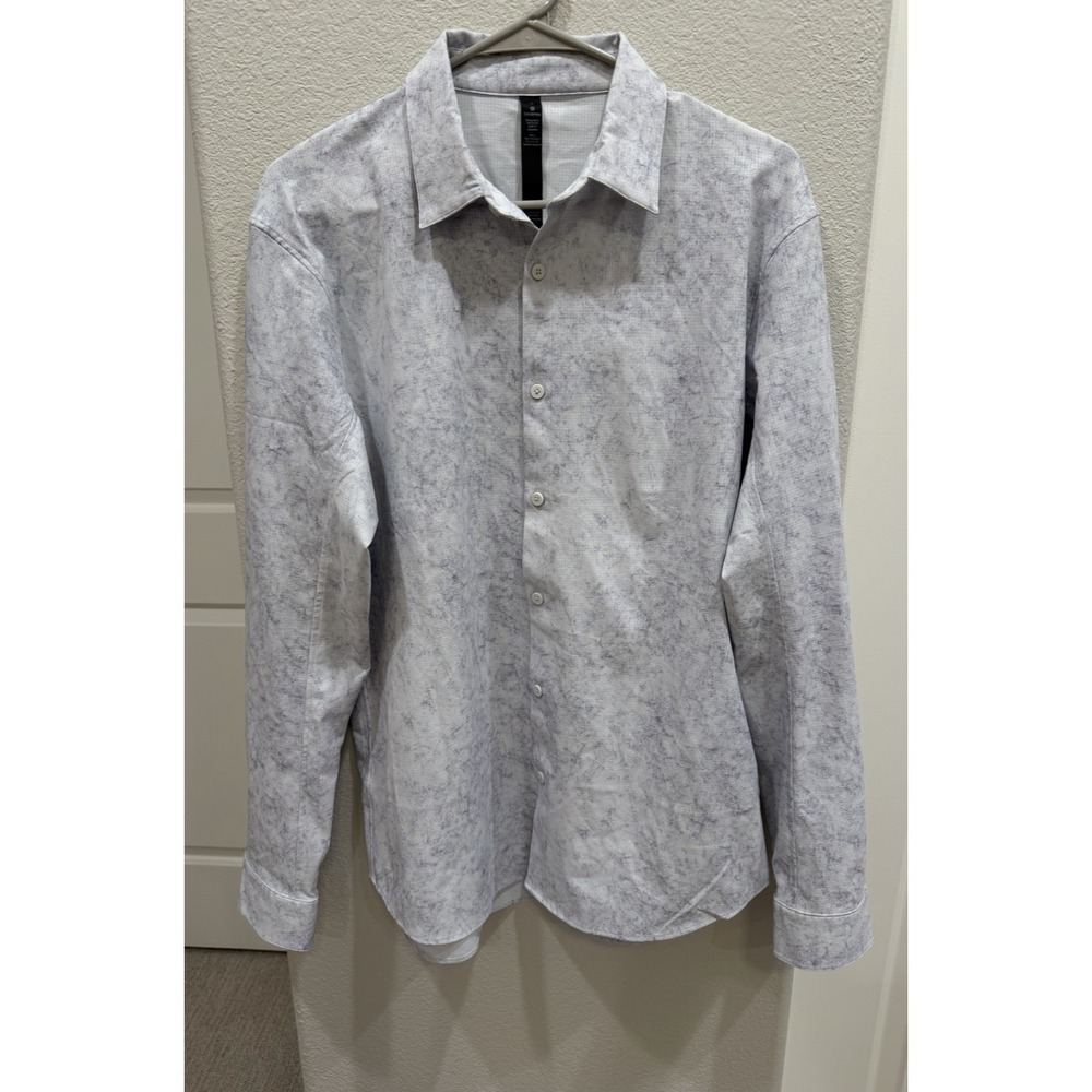 Men's LULULEMON Long Sleeve Airing Easy Button-down Shirt Gray marble-style L